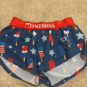 ChicknLegs red and blue shorts